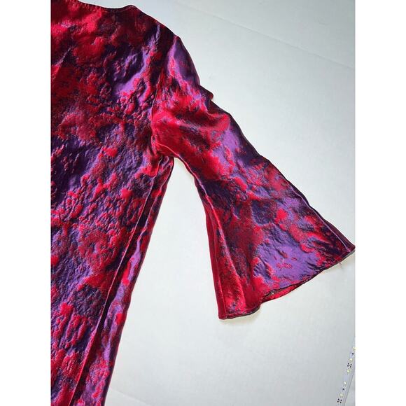 Tuckernuck Shirt Womens Size XS Purple Pink Jacquard Blouse Top 3/4 Bell Sleeves - Picture 15 of 15